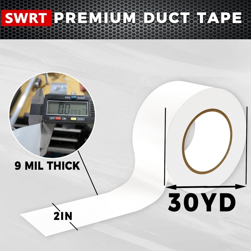 SWRT 2Pack Duct Tape White Heavy Duty - 9 Mil White Duct Tape Strong Adhesive, 2 in x 30 YD (Total 60YD) Duct Heavy Duty Waterproof All Weather No Residue Sealing & Patching for Indoor&Outdoor Repair - Image 2